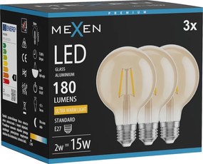 Mexen Vintis 3x żarówka filament LED E27, G80, 2W, Ciepła - 2200K, 180 lm, amber - L155-E27-0222-50x03