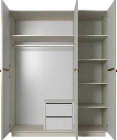 Szafa Nicole 150 cm z półkami i szufladami - kaszmir / złote uchwyty