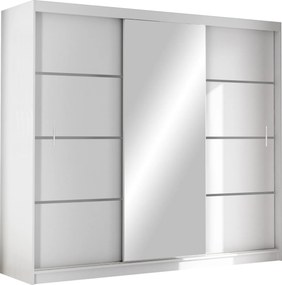 Szafa Przesuwna NASUS 250 cm z Lustrem Szafa Trzydrzwiowa z Szufladami Biała