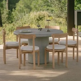 Zestaw Okrągłego Stołu Ø120 Cm Z Cementu Emiria I 6 Krzeseł Ogrodowych Z Drewna Akacjowego Nualis Jasnoszary Kamienny - Sklum