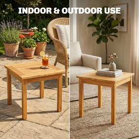 Outsunny Stolik balkonowy 48 x 48 cm, odporny na warunki pogodowe, z lamelami, regulowanymi nóżkami, kwadratowy | Aosom PL