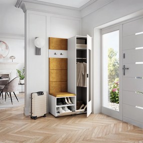 Masseno Garderoba VIRA 95/181/51 cm Nowoczesna Szafa do Przedpokoju Biała, MONOLITH 48 (Żółty)