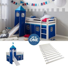 Łóżko piętrowe z zjeżdżalnią 90x200 cm niebieskie