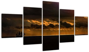 Obraz żaglówki o zachodzie słońca (125x70 cm)