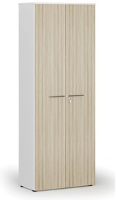 Szafa biurowa z drzwiami PRIMO WHITE, 800 x 420 x 2128 mm, biały/dąb naturalny