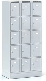 Szafka skrytkowa S6 na cokole, 15 schowków, 1920 x 900 x 500 mm, zamek obrotowy, drzwi szare