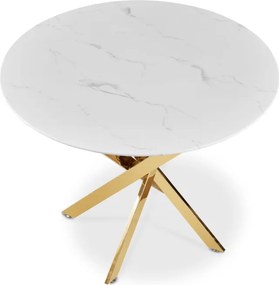 Zestaw Stół Okrągły BALI 100 cm Biały Marmur/Złoty i 4 Krzesła Tapicerowane LUCKY Zielone Glamour