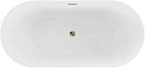 Mexen Paola wanna wolnostojąca ryflowana 170 x 80 cm, biała połysk, przelew złoty - 52721708000-50