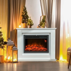 HOMCOM Elektryczny kominek, 3D LED płomienie, pilot, timer, MDF, Biały