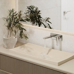 Umywalka wpuszczana w blat biała błyszcząca z konglomeratu bez otworu na baterię OTSE | Różne rozmiary : Kolor - Beż matowy, Rozmiar - 120 x 43 cm
