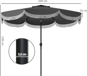 Outsunny Parasol Ogrodowy Ø269 cm, Ochrona UV Parasol Ośmiokątny na Balkon, Ochrona Przed Słońcem dla Ogrodu, Ciemnoszary