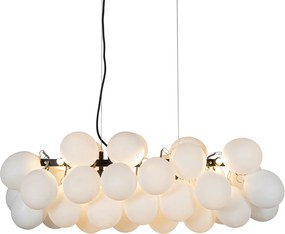 Lampa wisząca czarna z opalowym szkłem 8-światłowa owalna - Uvas