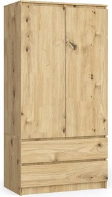 Szafa AKORD S90 Dąb Artisan 90 cm 2 drzwi 2 szuflady kolor Dąb Artisan mat 4 półki 90x51x180 cm
