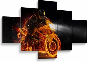 Obraz - Motocyklista z płomieniami (125x70 cm)