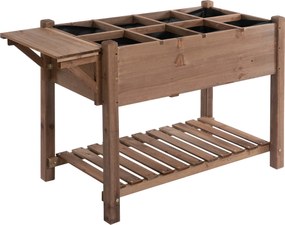 Outsunny podwyższona grządka z 8 przegródkami Skrzynka na kwiaty z litego drewna brązowa 123x54x74cm | Aosom PL