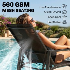 Outsunny Składany leżak ogrodowy z wysuwanym podnóżkiem, 5-stopniowa regulacja oparcia, oddychający | Aosom PL
