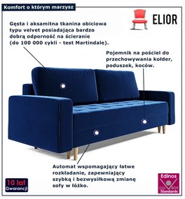 Granatowa welurowa sofa z funkcją spania E4-Z93
