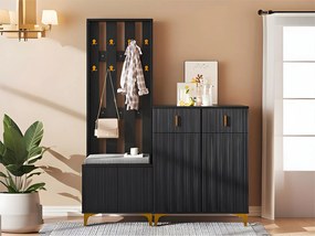 Zestaw wieszaków - z haczykami, ławką na buty i szafką - Czarny