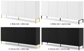 Długa komoda z frontem 3D czarny mat + złote nóżki - Resa 4X