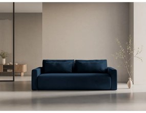 Ciemnoniebieska aksamitna rozkładana sofa ze schowkiem 238 cm Belfast – Cosmopolitan Design