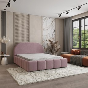 Masseno Łóżko Tapicerowane FLUSSO z pojemnikiem na pościel i stelażem 160x200 cm - Pudrowy róż, SORO 61