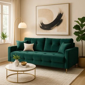 Sofa z Funkcją Spania SEUL Rozkładana Dwuosobowa Welurowa Zielona Nowoczesna do Salonu