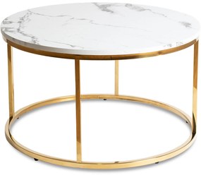 Stolik Kawowy CLIFF MAX 80 cm Biały Marmur/Złoty Nowoczesny Glamour