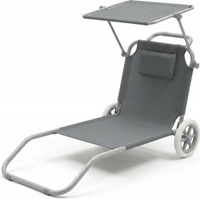 Leżak plażowy Solmare z daszkiem i kołami - składany leżak ogrodowy, ciemnoszary