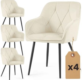 4x Welurowe krzesło tapicerowane pikowane Kremowe DIAMANTE Czarne nogi