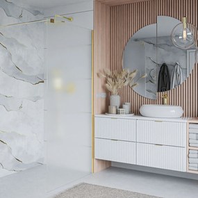 Ścianka prysznicowa Walk-in satynowa matowa prostokątna 8 mm MOLIS Satin Classic MASSI | rożne rozmiary : Kolor profili kabiny - złoty szczotkowany, Szerokość ścianki - 130 cm , Typ montażu - WALK in FIX (Do ściany)