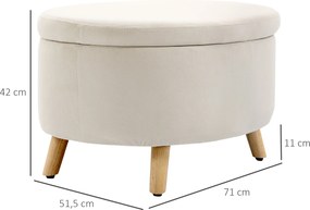 HOMCOM Ławka z miejscem do przechowywania, Hoker, owalny kształt, wygląd aksamitu, do 80 kg, 71 x 51,5 x 42 cm, Beżowy