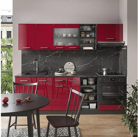 Zabudowa kuchenna czerwony wysoki połysk/antracyt 240x46x81.6 r-line