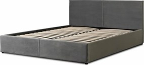 Łóżko Tapicerowane 140x200 cm MONICA ze Stelażem i Pojemnikiem Dwuosobowe Welurowe Szare