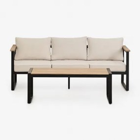 Zestaw Ogrodowy Lipov Z Sofą 3-osobową I Stolikiem Kawowym Z Aluminium I Drewna Akacjowego 110x55 Cm Czarna - Sklum