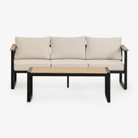 Zestaw Ogrodowy Z 3-osobową Sofą I Stolikiem Kawowym Z Aluminium I Drewna Akacjowego 110x55cm Lipov Czarna - Sklum
