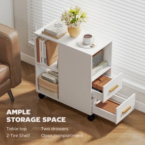 HOMCOM Stojak na drukarkę, stolik z regulowaną półką i kółkami do faksu i skanera 60 x 30 x 65 cm Biały | Aosom PL
