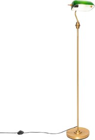 Klasyczna lampa podłogowa notariusza brązowa z zielonym szkłem - Banker