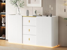 Bufet z LED - 2 drzwi z 4 regulowanymi półkami i 3 szufladami - Biały