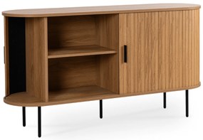 Komoda do Salonu Rozsuwana TRISH 140 cm Dąb Dwudrzwiowa Ryflowana Nowoczesna