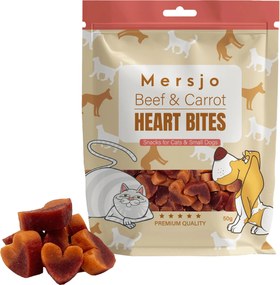 Przysmak dla psa i kota - Serduszkowe Duo: Wołowina z Marchewką Mersjo 50g