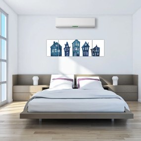 Obraz - Niebieskie domy akwarelowe (170x50 cm)