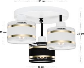 Lampa sufitowa biała trzypunktowa z czarno-białymi abażurami T-3030WE-