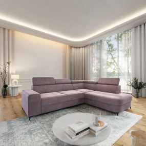 Masseno Narożnik ALVORO z funkcją spania i pojemnikiem na pościel Narozniki L, Rozkładana sofa - Wrzosowy, MONOLITH 62