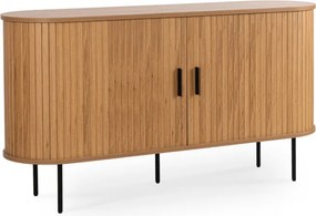 Komoda do Salonu Rozsuwana TRISH 140 cm Dąb Dwudrzwiowa Ryflowana Nowoczesna