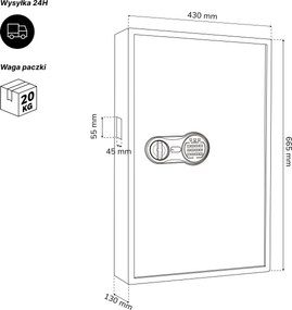 Szafka na klucze elektroniczna z wrzutnią i zamkiem na kod, na 133 klucze, 430x665x130 mm: BRUCE