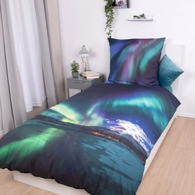 Pościel bawełniana Polarna zorza, 135 x 200 cm, 80 x 80 cm