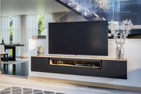 Szafka RTV wisząca Loftia 200 cm dwudrzwiowa z wnęką - artisan / czarny mat