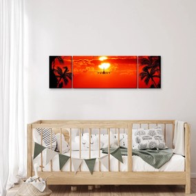 Obraz - zachód słońca z samolotem (170x50 cm)