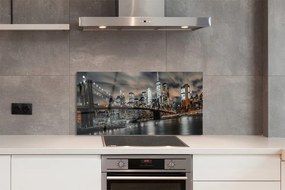Panel szklany do Kuchni Nocny Pejzaż Miejski z Mostem