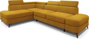 Masseno Narożnik AVISE z funkcją spania i pojemnikiem na pościel Narozniki L, Rozkładana sofa - Żółty, MATT VELVET 48
